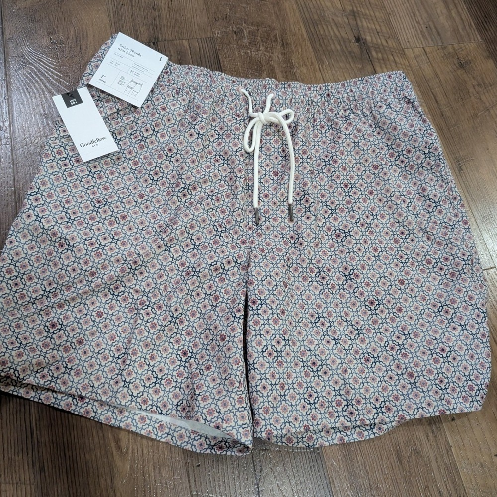 Goodfellow & Co Swim Trunks Men L Pink Tile NWT 7" Inseam Quick Dry Stretch
